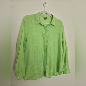 J. Jill Bright Green Linen Button Down Women's Shirt | Size M
